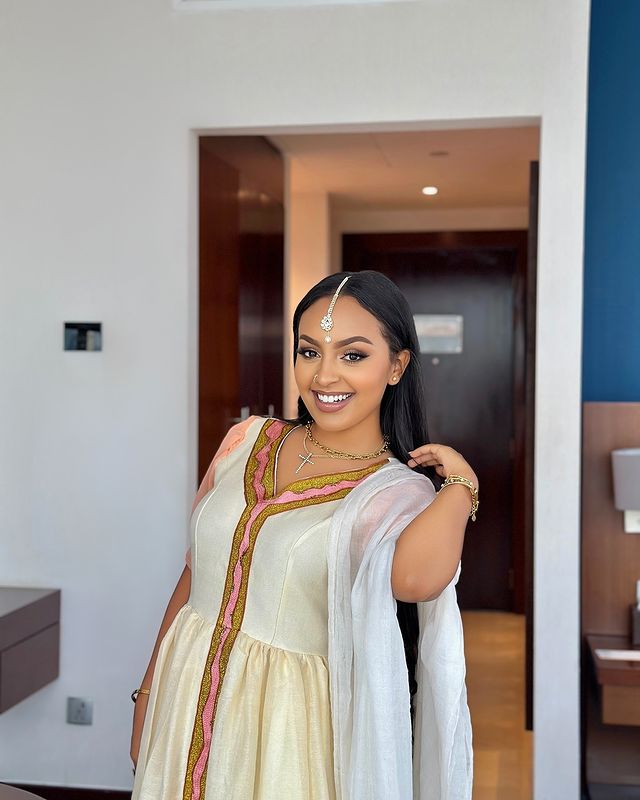 Beautiful Light Colored Habesha Dress Simple and Elegant Habesha Kemis Ethiopian Traditional Dress Design
