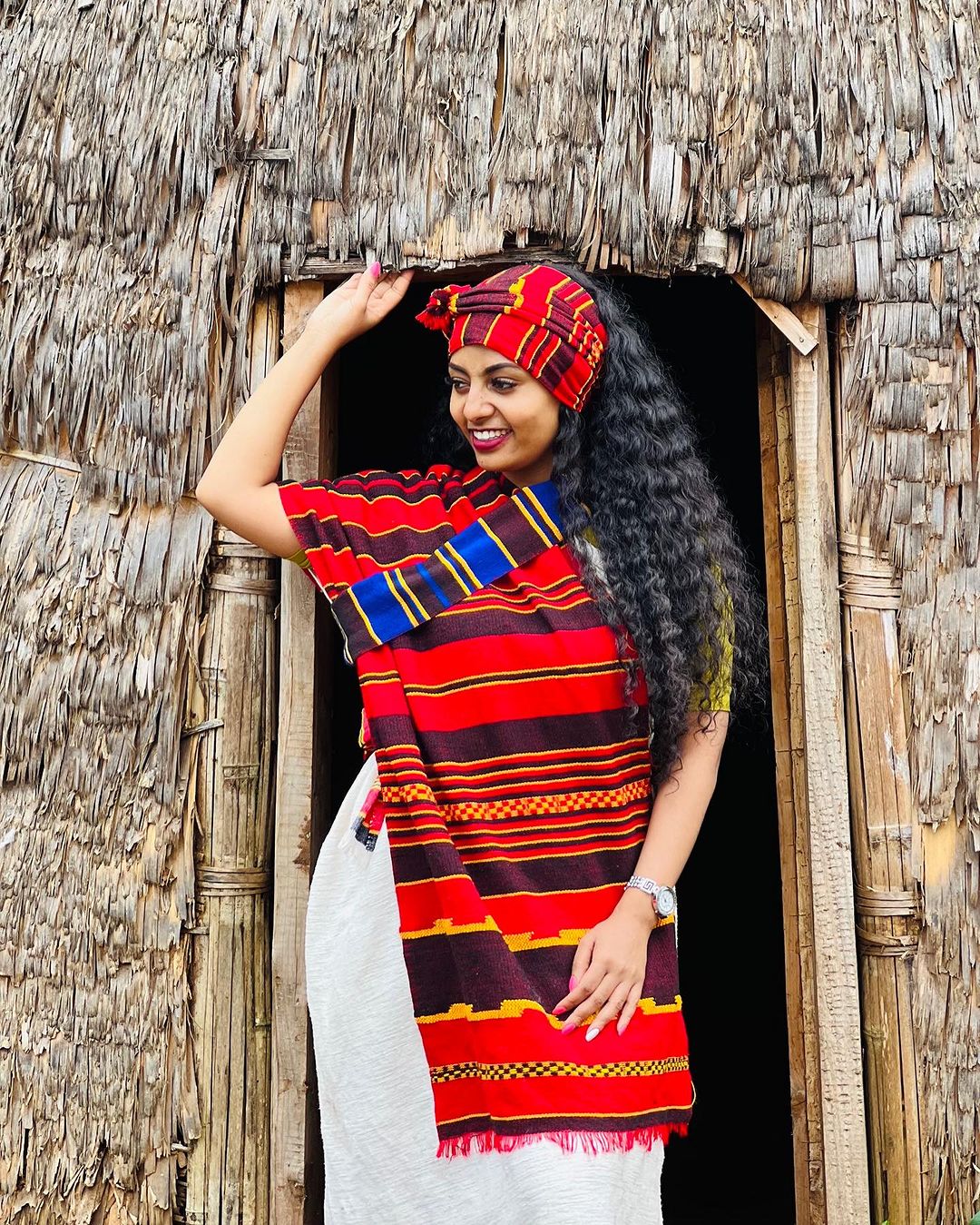 Colorful Design Wolayta Cultural Dress with Dunguza Scarf Wolayita Dress Vibrant Multi-Colored Ethiopian Dress