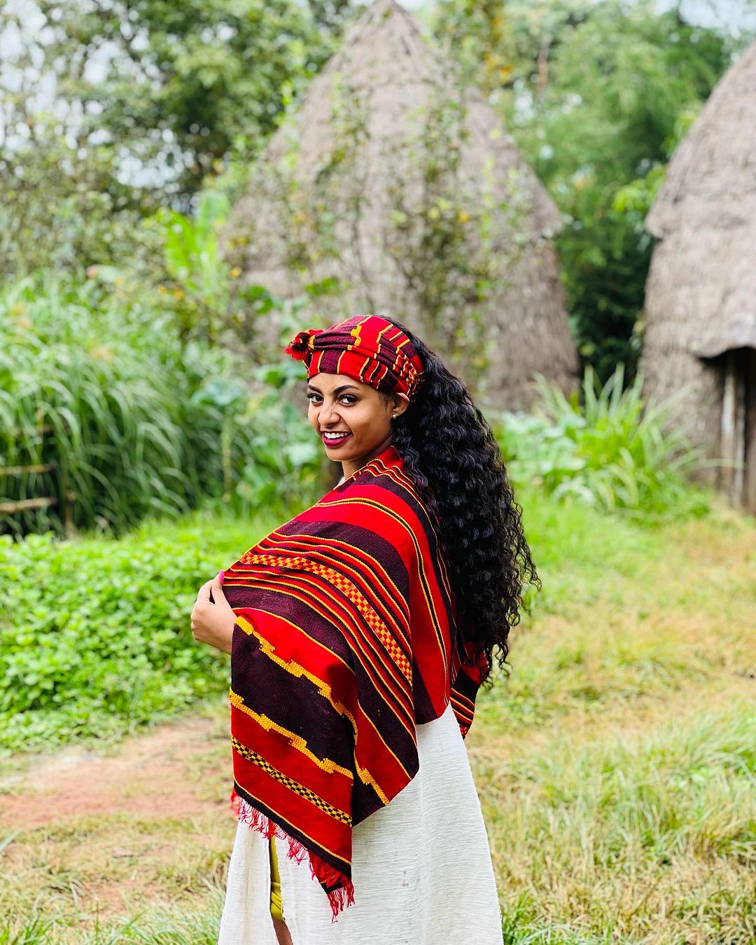 Colorful Design Wolayta Cultural Dress with Dunguza Scarf Wolayita Dress Vibrant Multi-Colored Ethiopian Dress