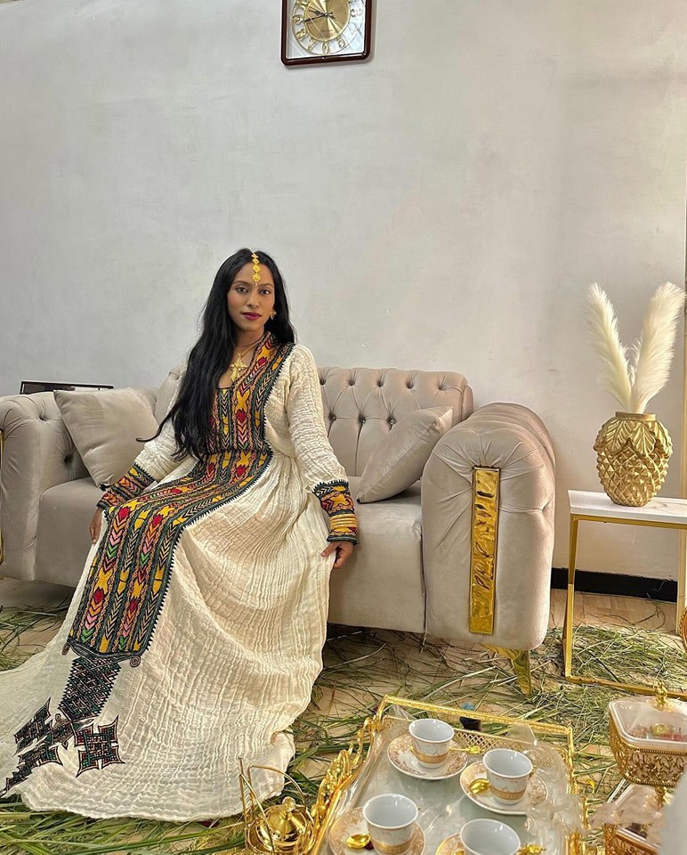 Gorgeous Ethiopian Cultural Dress with Exquisite Detailed Design Habesha Dress