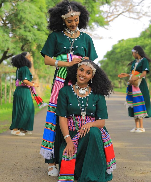 Elegant Green Habesha Dress Traditional Amhara Habesha Kemis