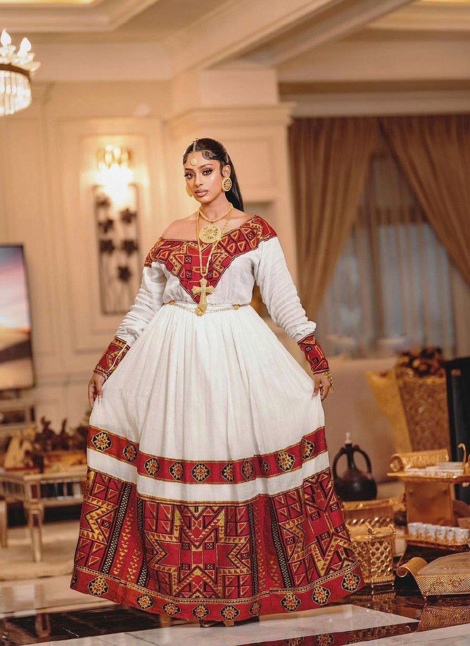 Radiant red Habesha kemis