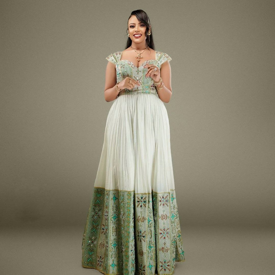 Glorious Ethiopian Traditional Dress With Marvelous Traditional Embellishment Design Ethiopian Dress