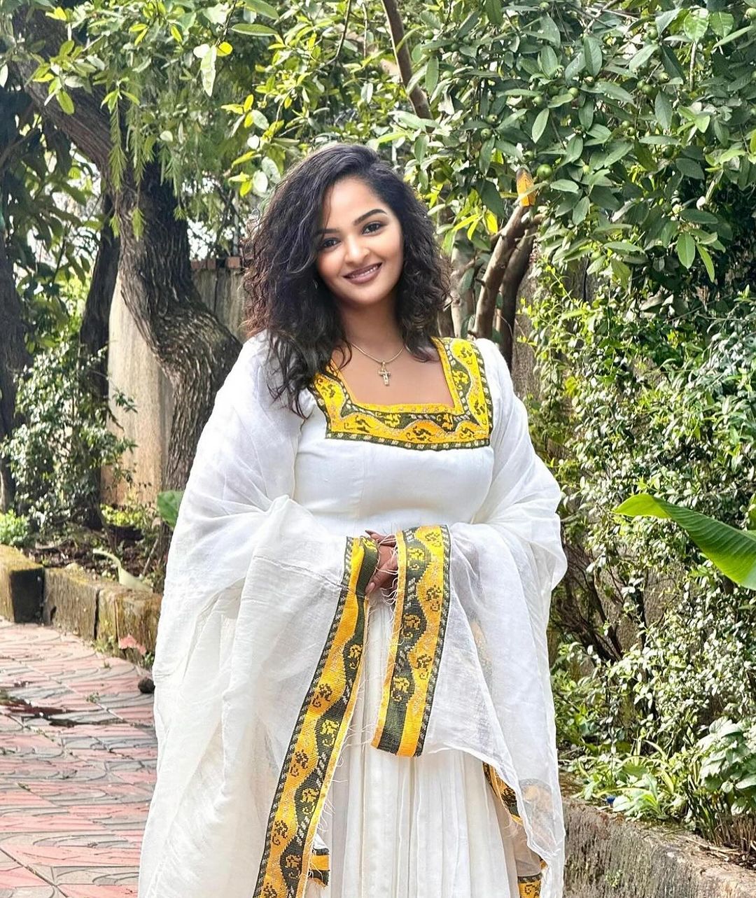 Effortless Yellow and Green Traditional Ethiopian Dress: with Beautiful Embroidery Design Habesha Dress