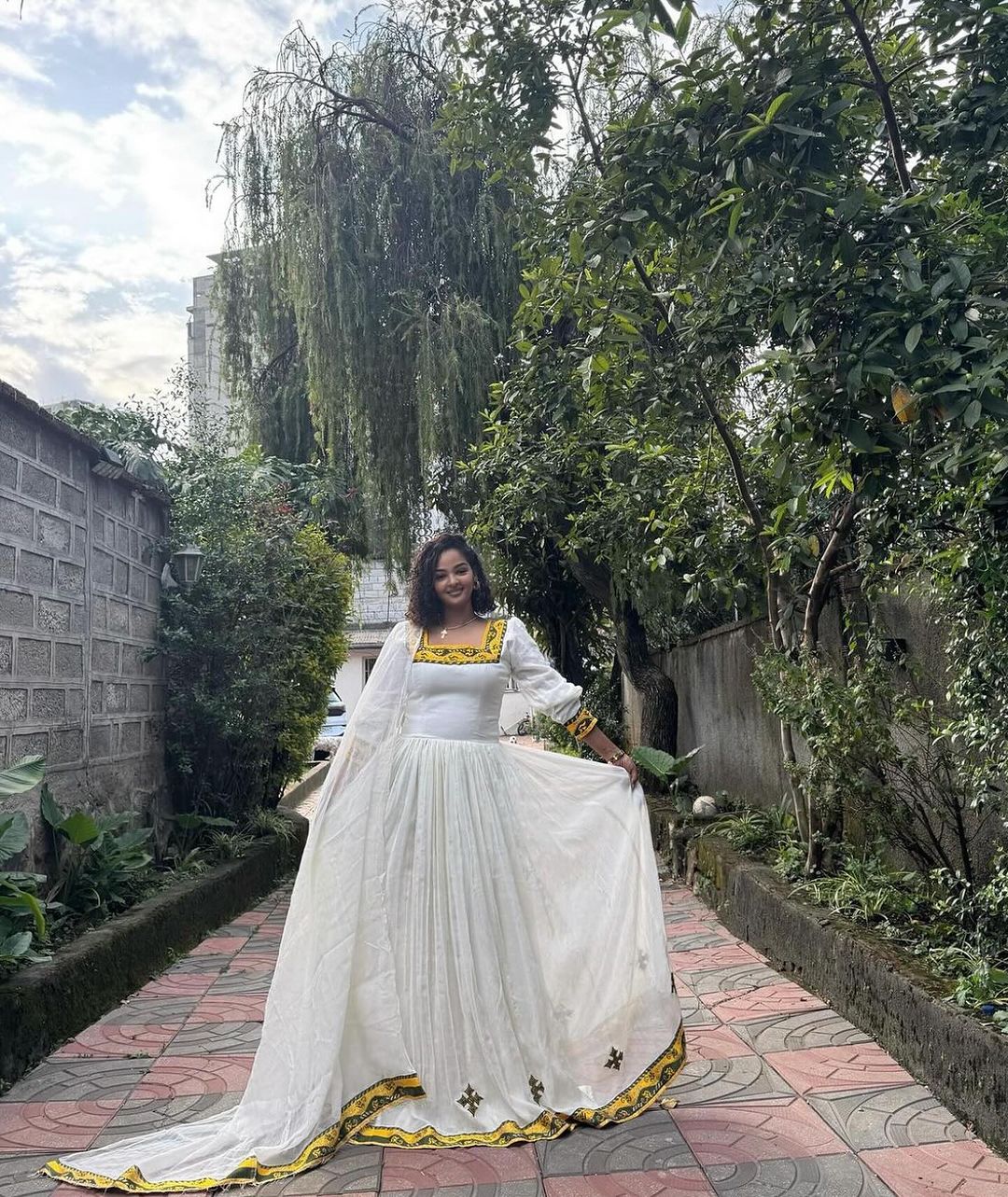 Effortless Yellow and Green Traditional Ethiopian Dress: with Beautiful Embroidery Design Habesha Dress