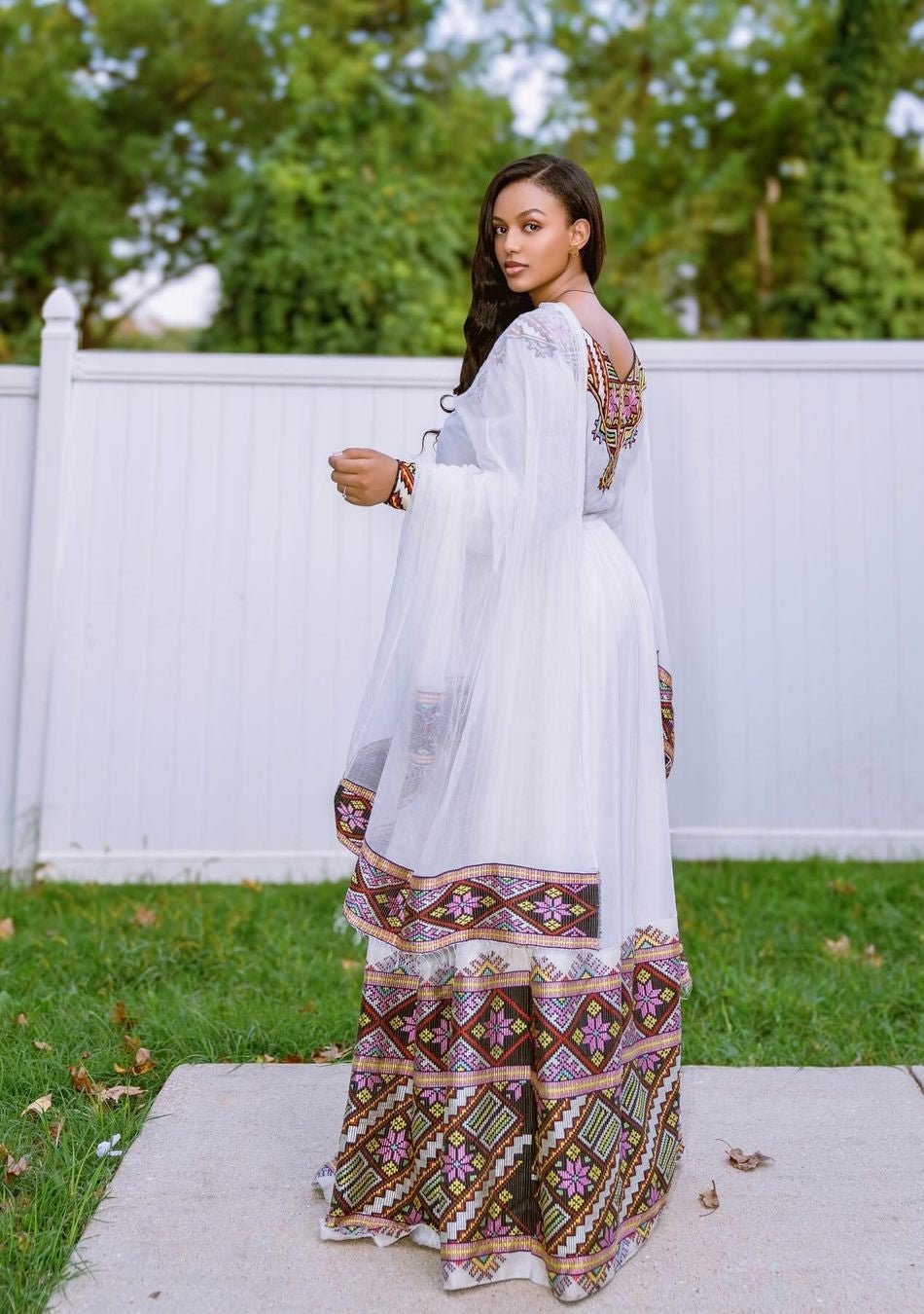 Elegant Ethiopian Dress Woven in Multicolor: Habesha Cultural Dress for Special Occasions