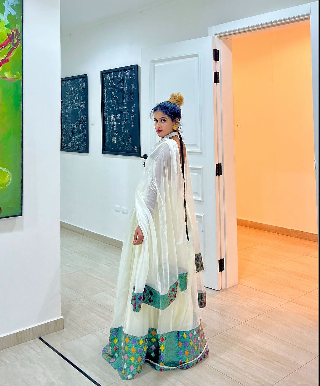 Marvelous Habesha Dress with Green Detailing: Traditional Ethiopian Dress for Events