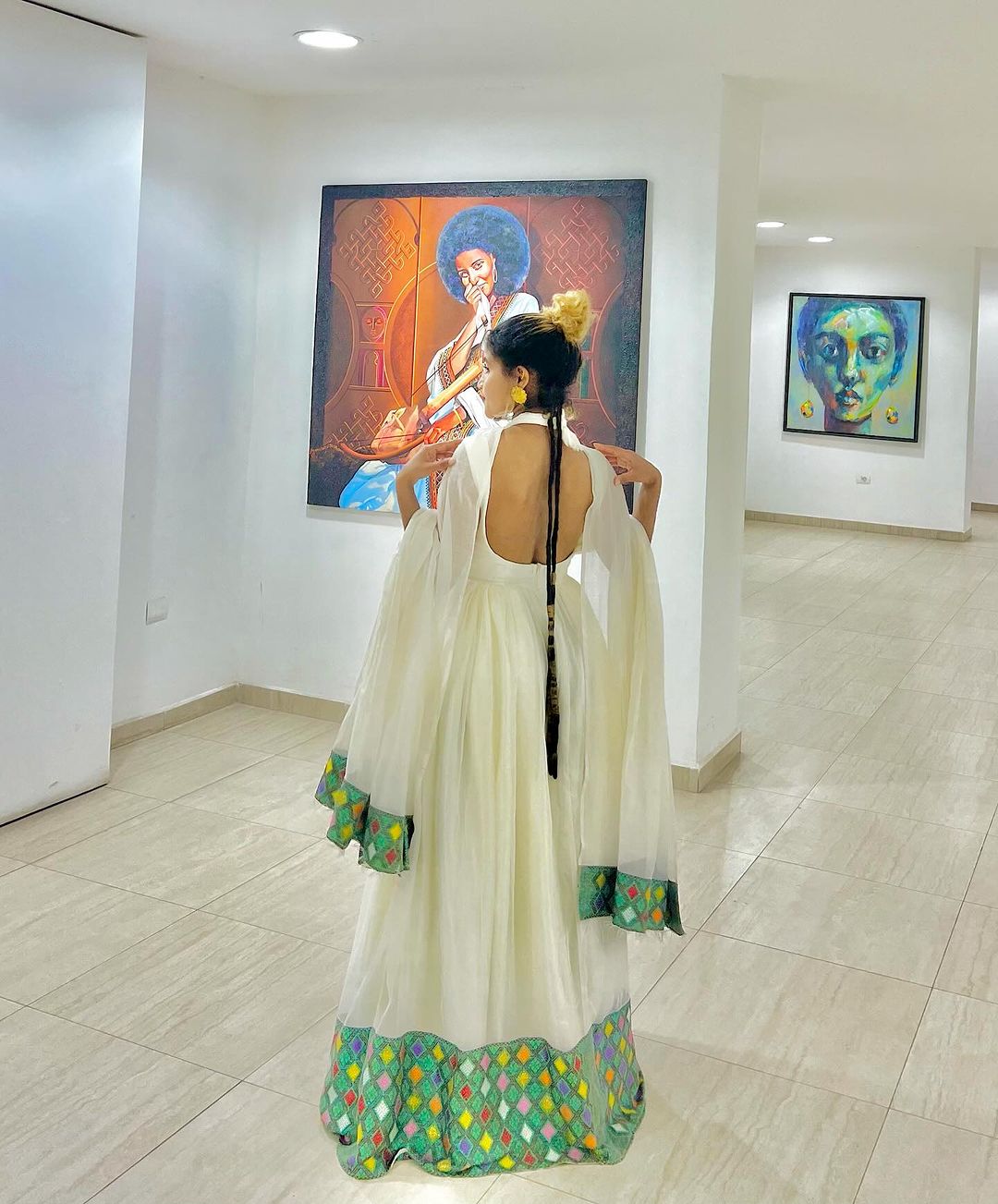 Marvelous Habesha Dress with Green Detailing: Traditional Ethiopian Dress for Events