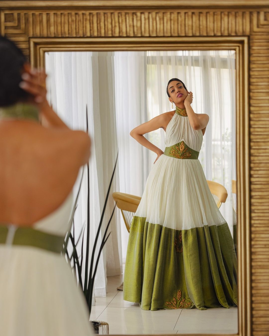 Green Backless Classic Habesha Dress