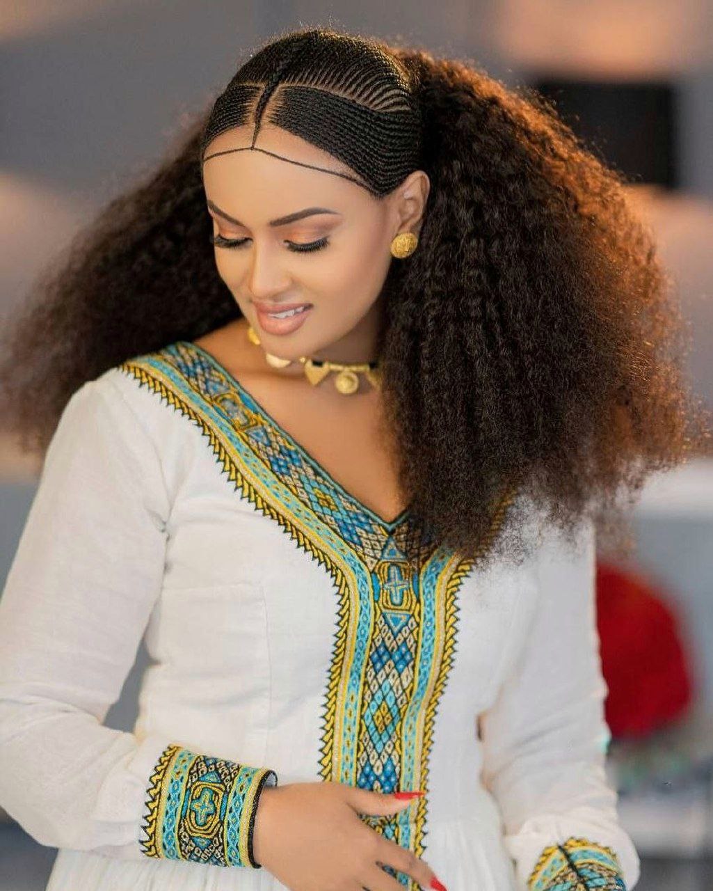Vibrant Habesha Dress with Wide Handwoven Embellishment: for Cultural Festivals or Occasions Traditional Ethiopian Dress