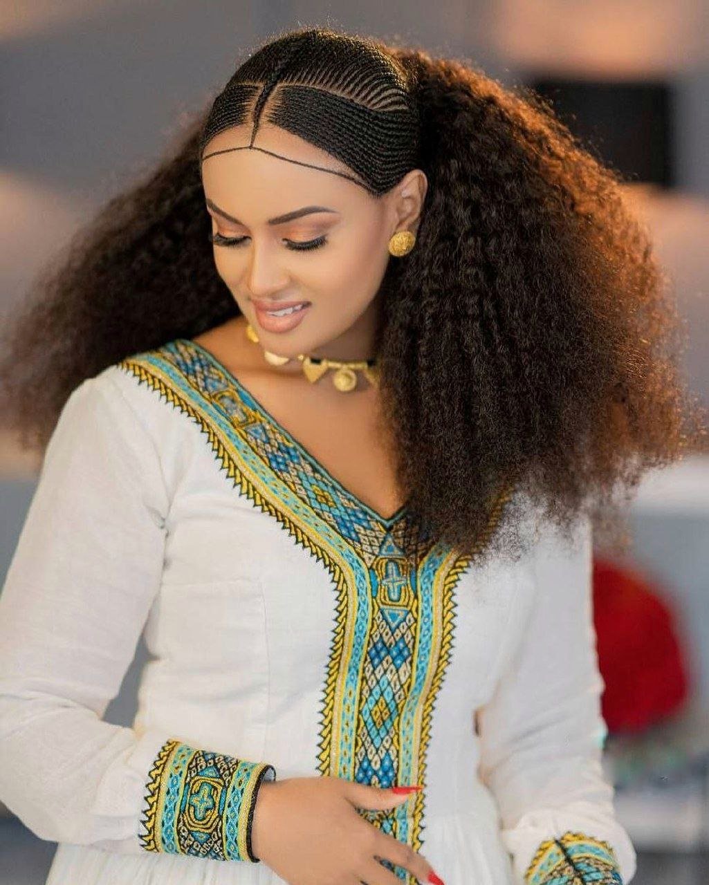 Vibrant Habesha Dress with Wide Handwoven Embellishment: for Cultural Festivals or Occasions Traditional Ethiopian Dress