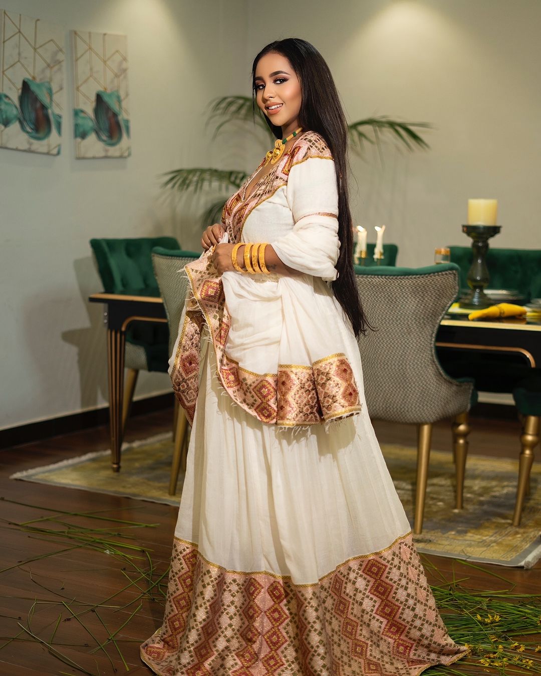 Majestic Diamond-Shaped Embroidered Habesha Dress: with Modern Designing Traditional Ethiopian Dress