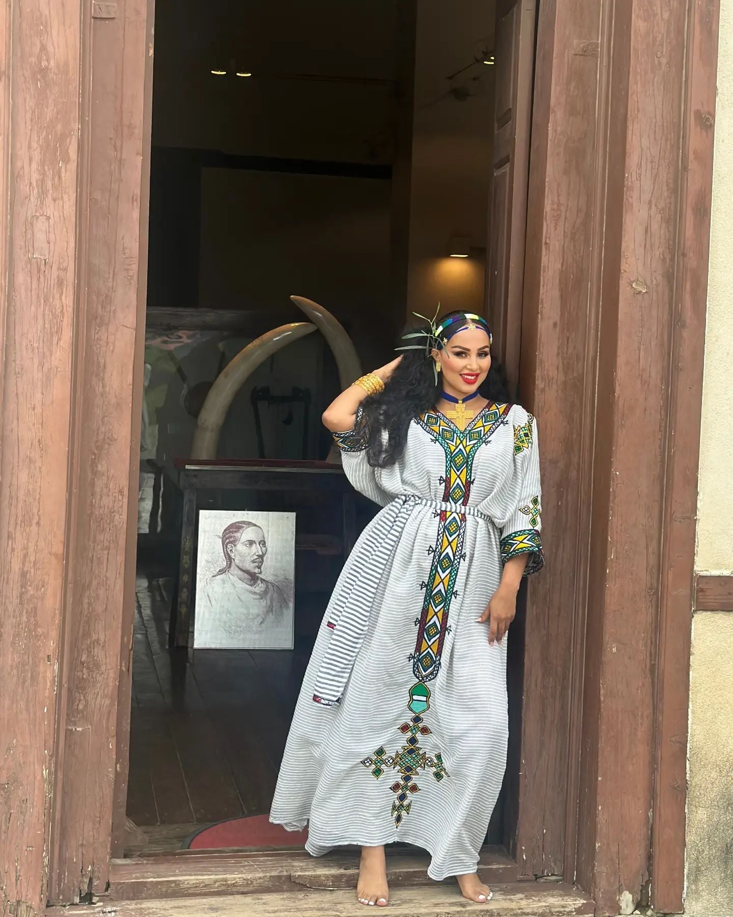 Ageless Habesha Look with Gonder Draping Embroidery Design: Traditional Ethiopian Dress