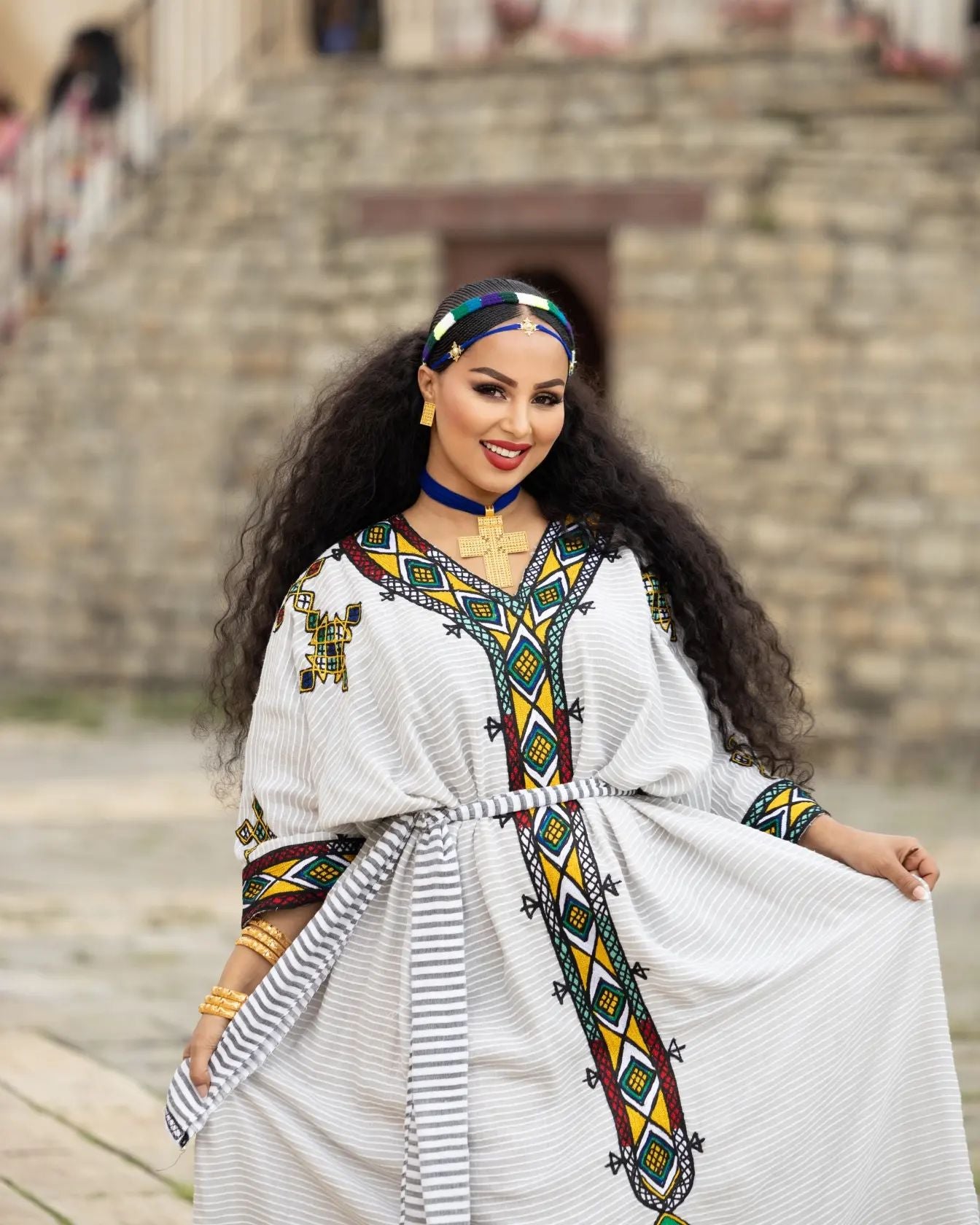 Ageless Habesha Look with Gonder Draping Embroidery Design: Traditional Ethiopian Dress