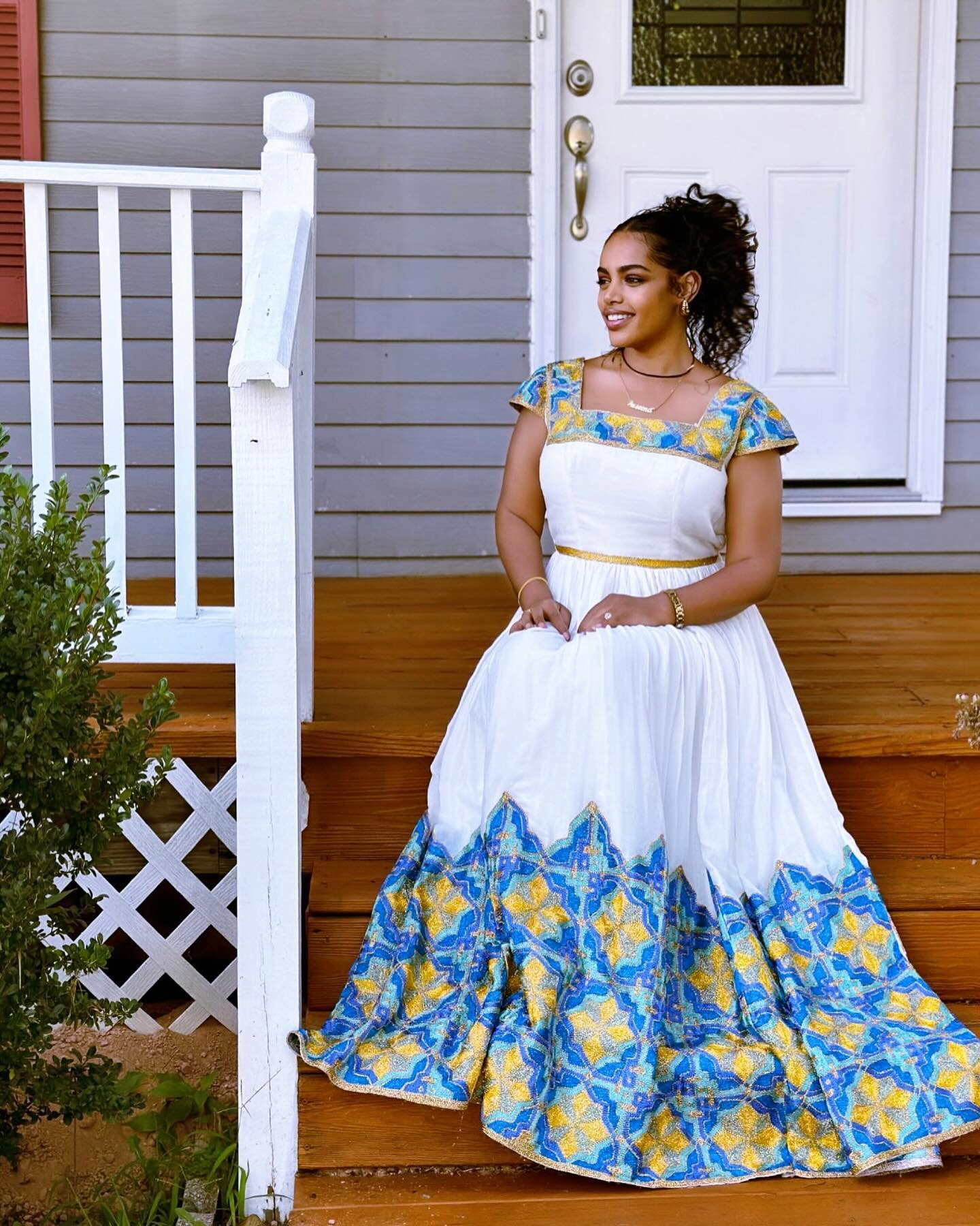 Splendor Blue and Yellow Traditional Ethiopian Dress: for Any Age Group and Cultural Events Habesha Dress