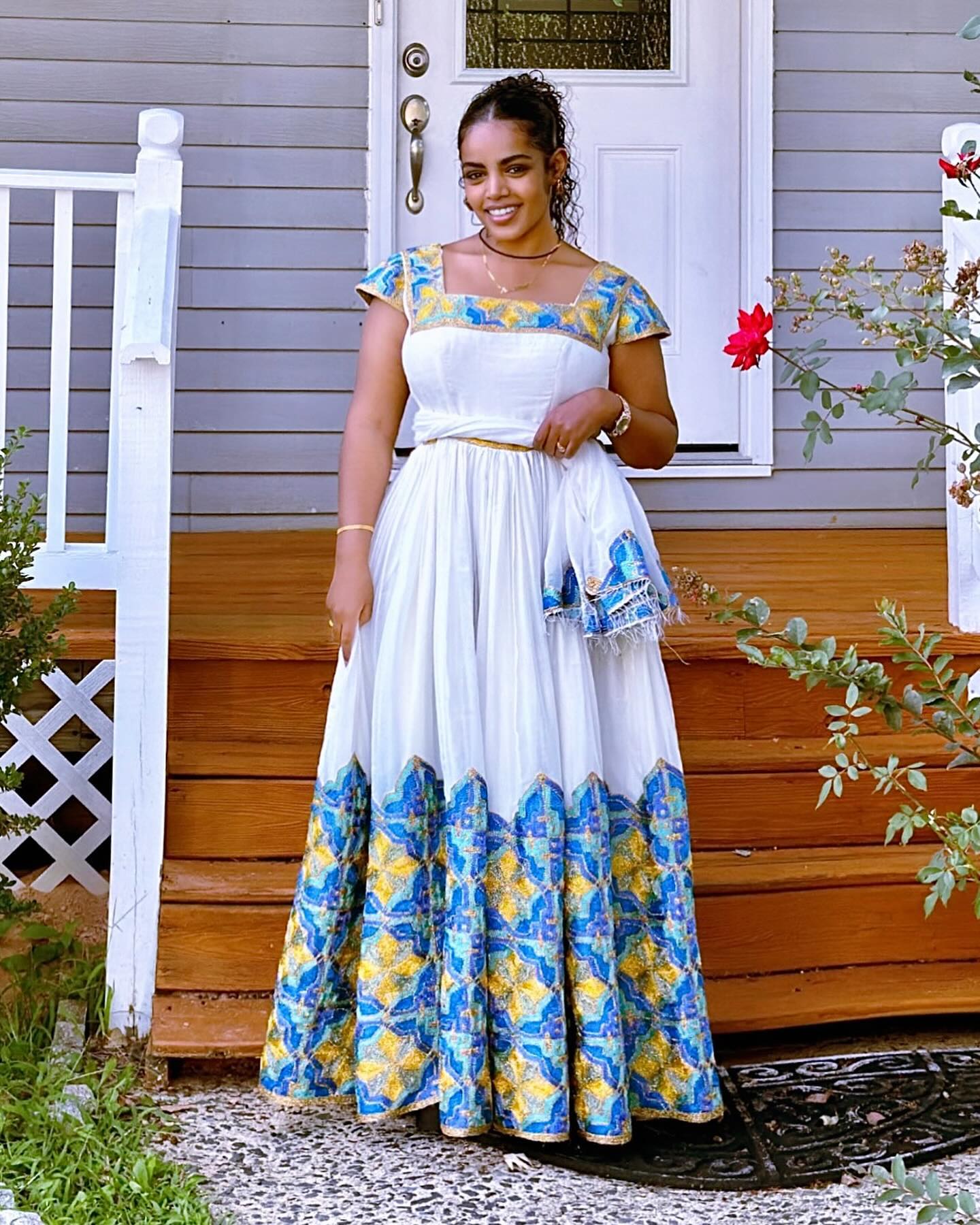 Splendor Blue and Yellow Traditional Ethiopian Dress: for Any Age Group and Cultural Events Habesha Dress