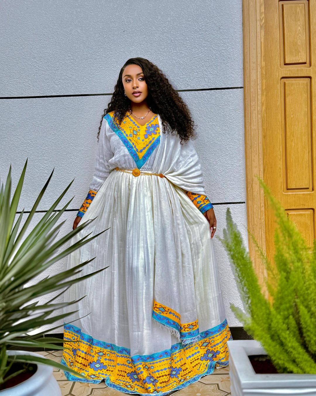 Incredible Light Blue and Yellow Habesha Dress: with Intricate Designing Traditional Ethiopian Dress M Incredible Light Blue and Yellow Habesha Dress: with Intricate Designing Traditional Ethiopian Dress M
