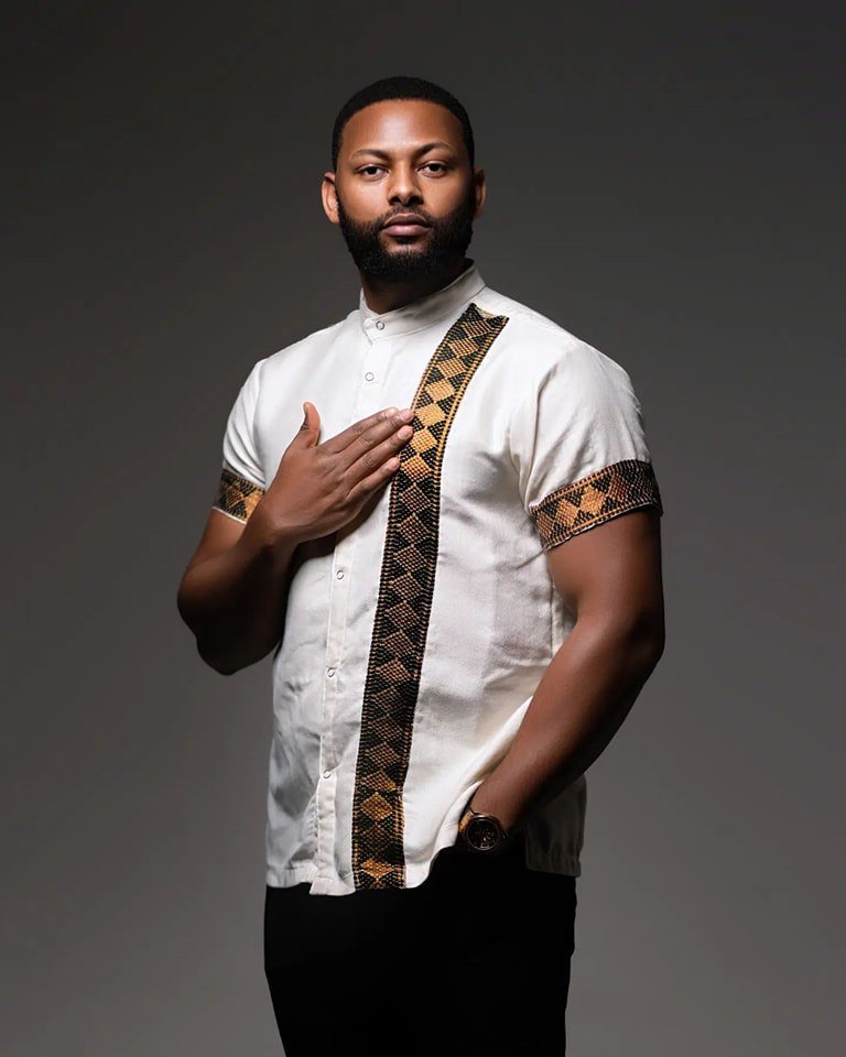 Graceful Traditional Ethiopian Shirt for Men: with Black and Golden Embroidery Habesha Shirt