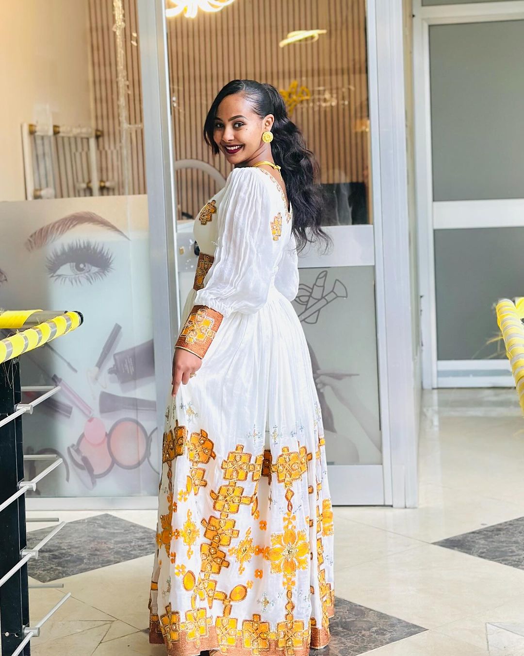 Beautiful Golden Habesha Dress with Intricate Embroidery: Luxurious Traditional Ethiopian Dress, Elegant Habesha Dress
