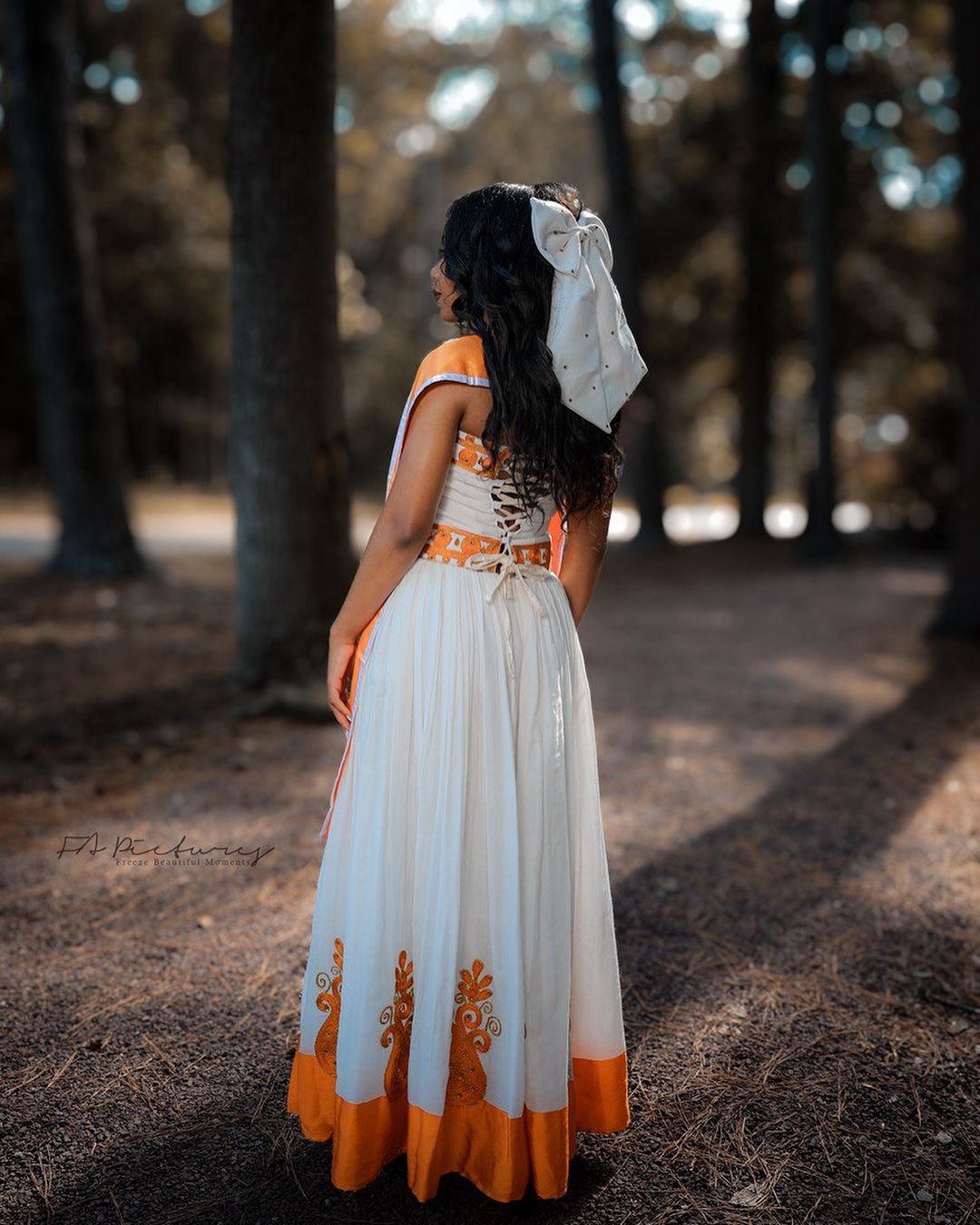 Strapless Orange Traditional Ethiopian Dress: Habesha Dress with Contemporary Designing Modern Habesha Kemis