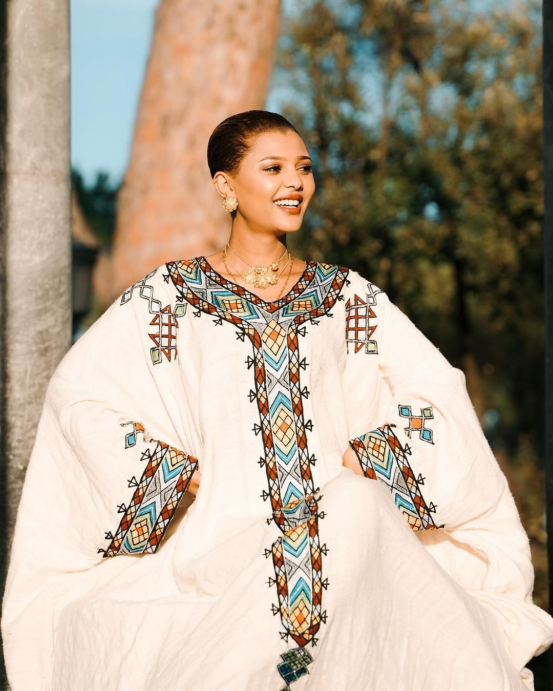 Relaxed Look with Habesha Dress: Multicolored Cross Stitched Traditional Ethiopian Dress for Everyday Look Habesha Kemis