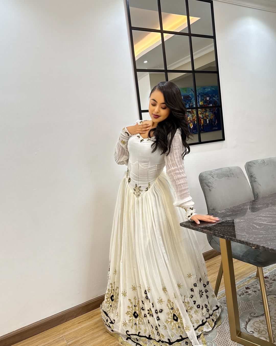Radiant Corset Habesha Dress: with Black and Golden Embroidery Traditional Ethiopian Dress Simple Habesha Kemis