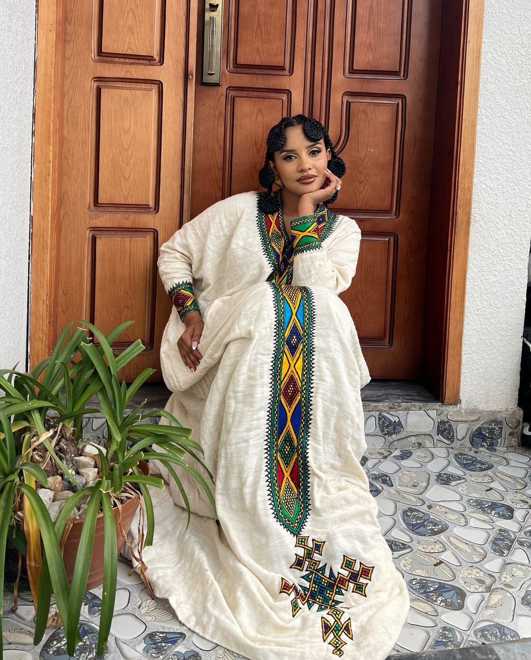 Radiant in Cream Traditional Ethiopian Dress