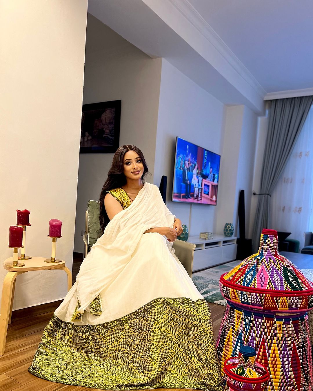 Yellow with Black Handcrafted Traditional Ethiopian Dress