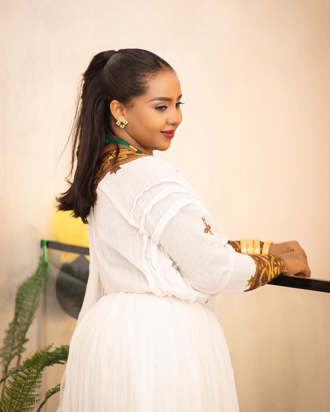 Elegant Brown Traditional Ethiopian Dress: Cross Stitched Handcrafted Habesha Dress Gorgeous Habesha Kemis