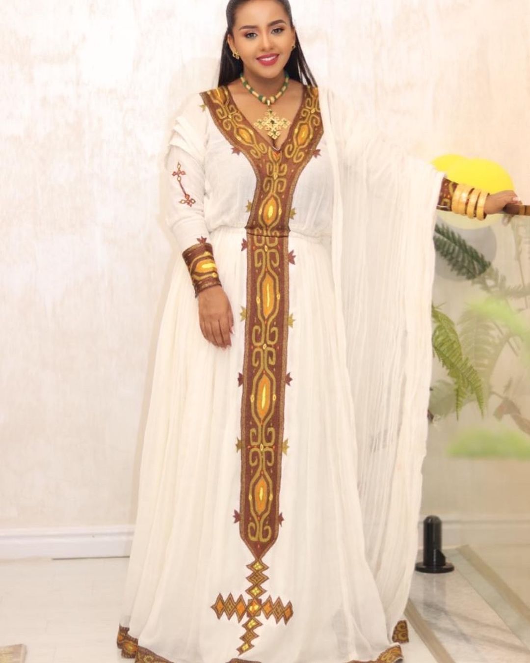 Elegant Brown Traditional Ethiopian Dress