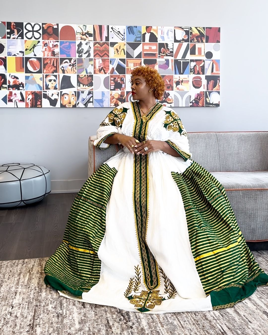 Majestic Green Wide Hemline Habesha Dress