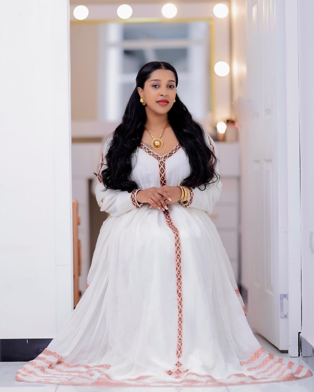 Lovely Look in Pink Habesha Dress: Simple Designed Traditional Ethiopian Dress, Habesha Kemis Tailored for Every Occasion