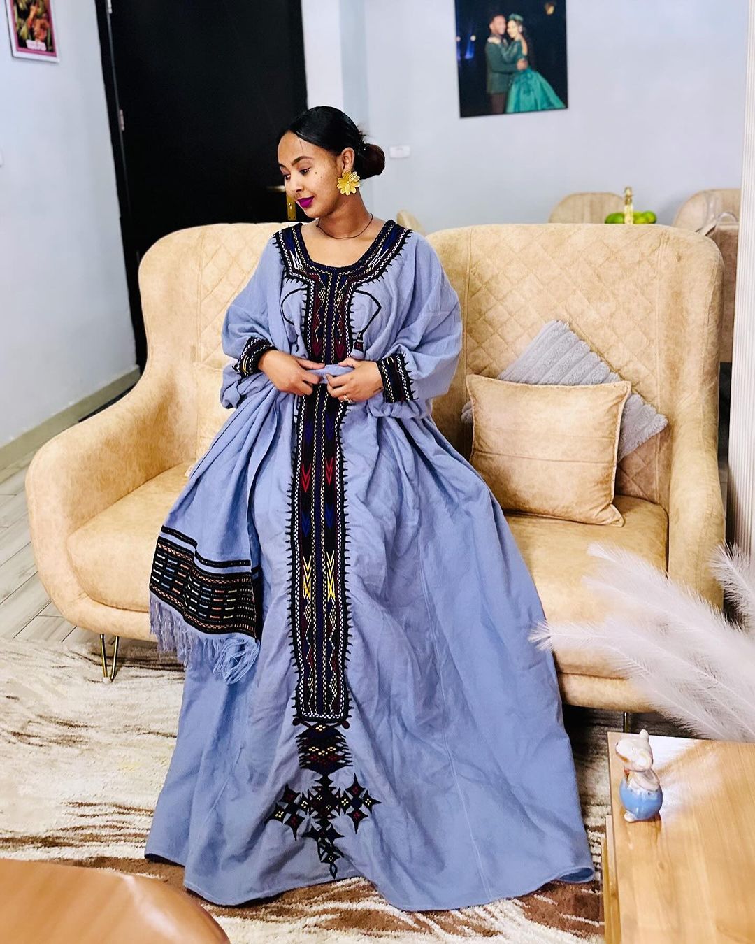 Timeless Blue Raya Ethiopian Traditional Dress