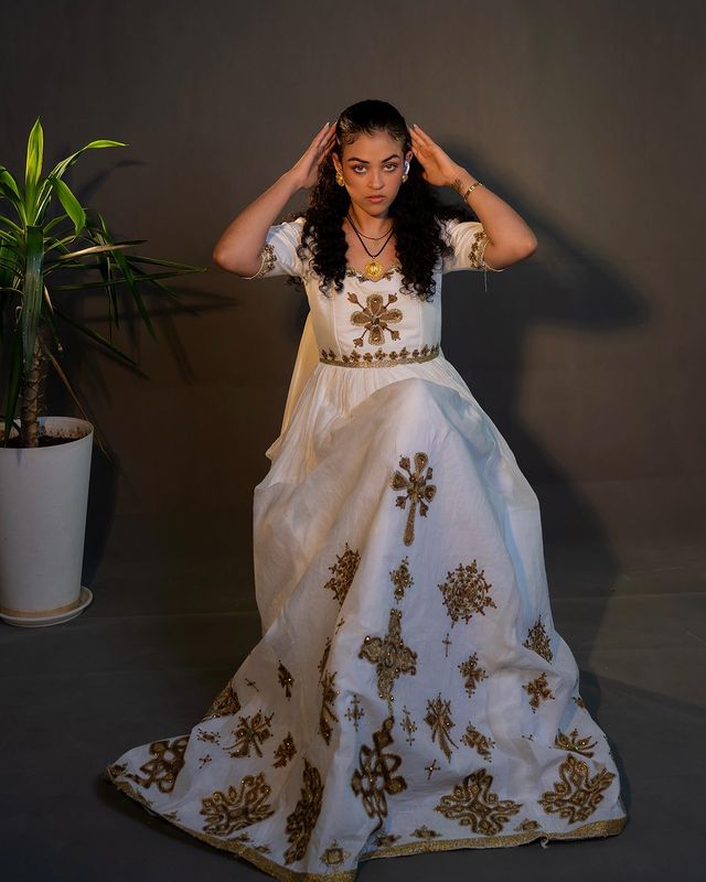 Golden Cross Engraved Traditional Ethiopian Dress
