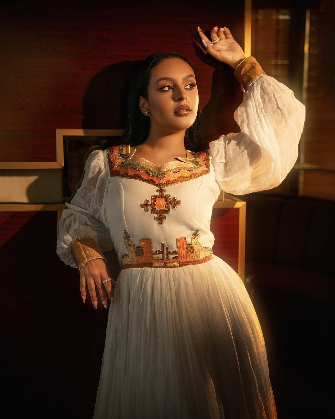 Regal Look with Colorful Habesha Dress: Amazing Cross Shaped Embroidery Traditional Ethiopian Dress Pleasant Ethiopian Wedding Dress