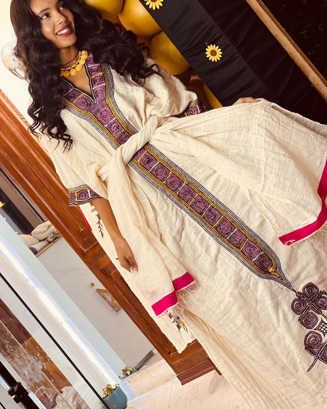 Cultural Purple Embroidered Habesha Dress: Intricate Pattern Ethiopian Traditional Dress for Any Celebrations Habesha Kemis