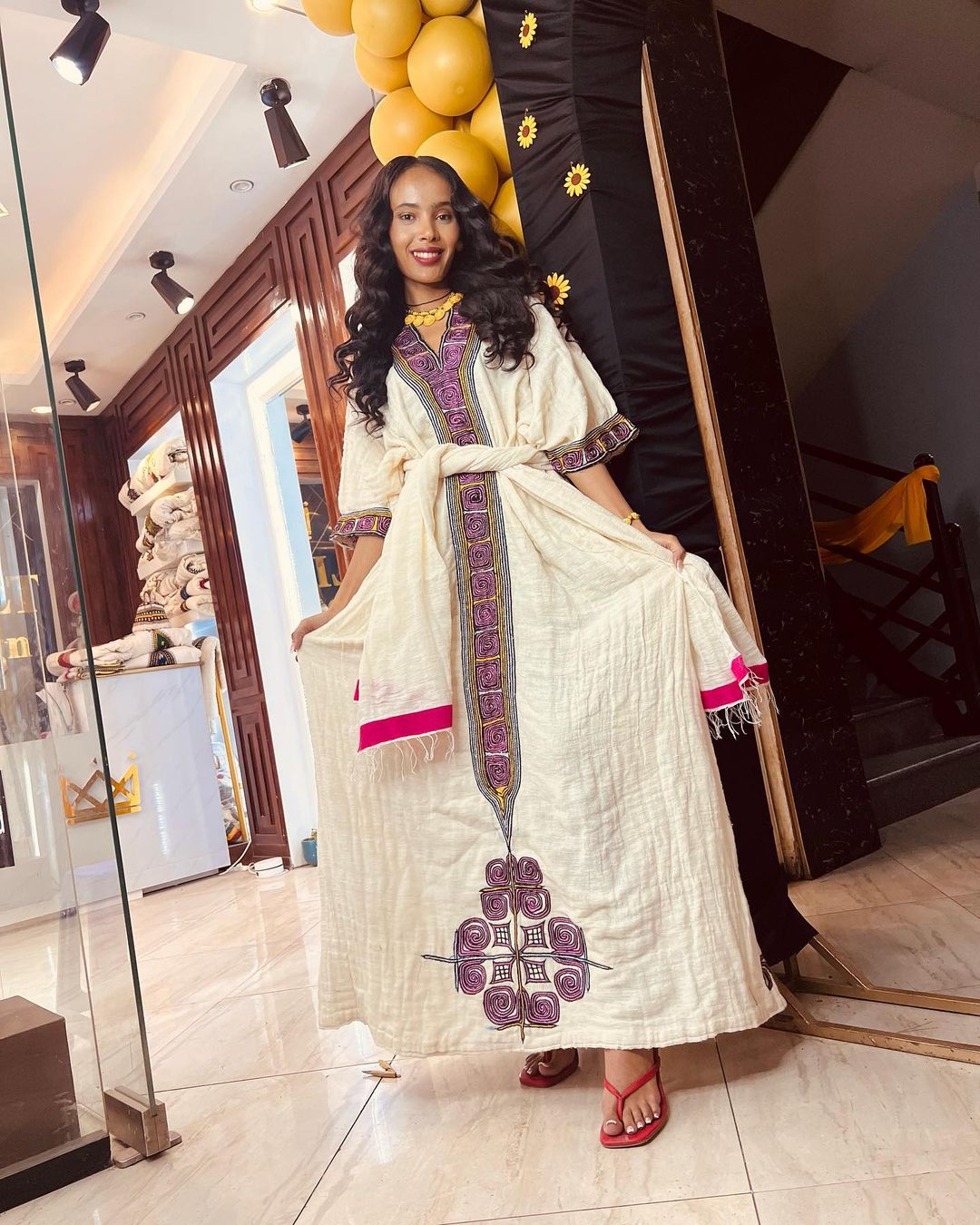 Cultural Purple Embroidered Habesha Dress