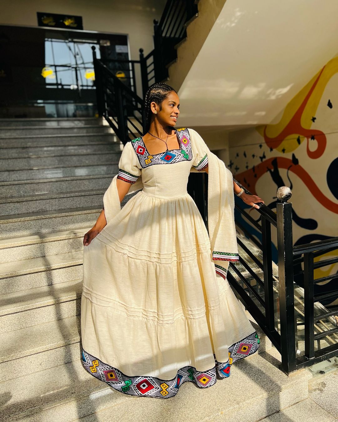 Festive Look in Ethiopian Traditional Dress: Detailed Embroidery Habesha Dress Elegant Eritrean Clothing