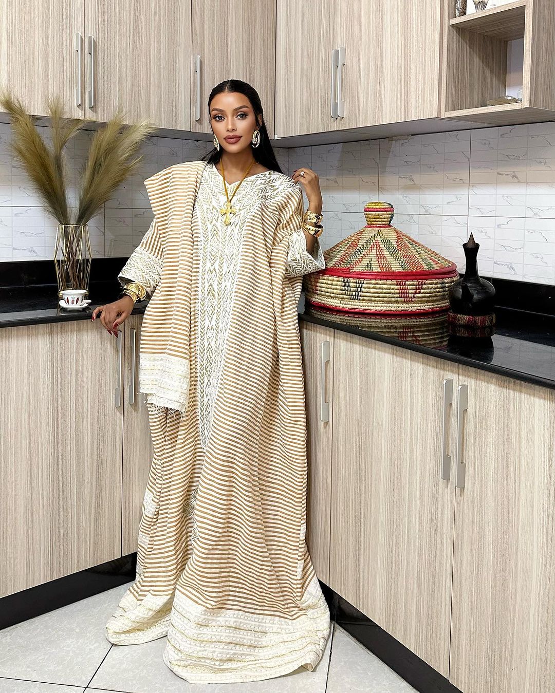 Light Beige Ethiopian Traditional Dress