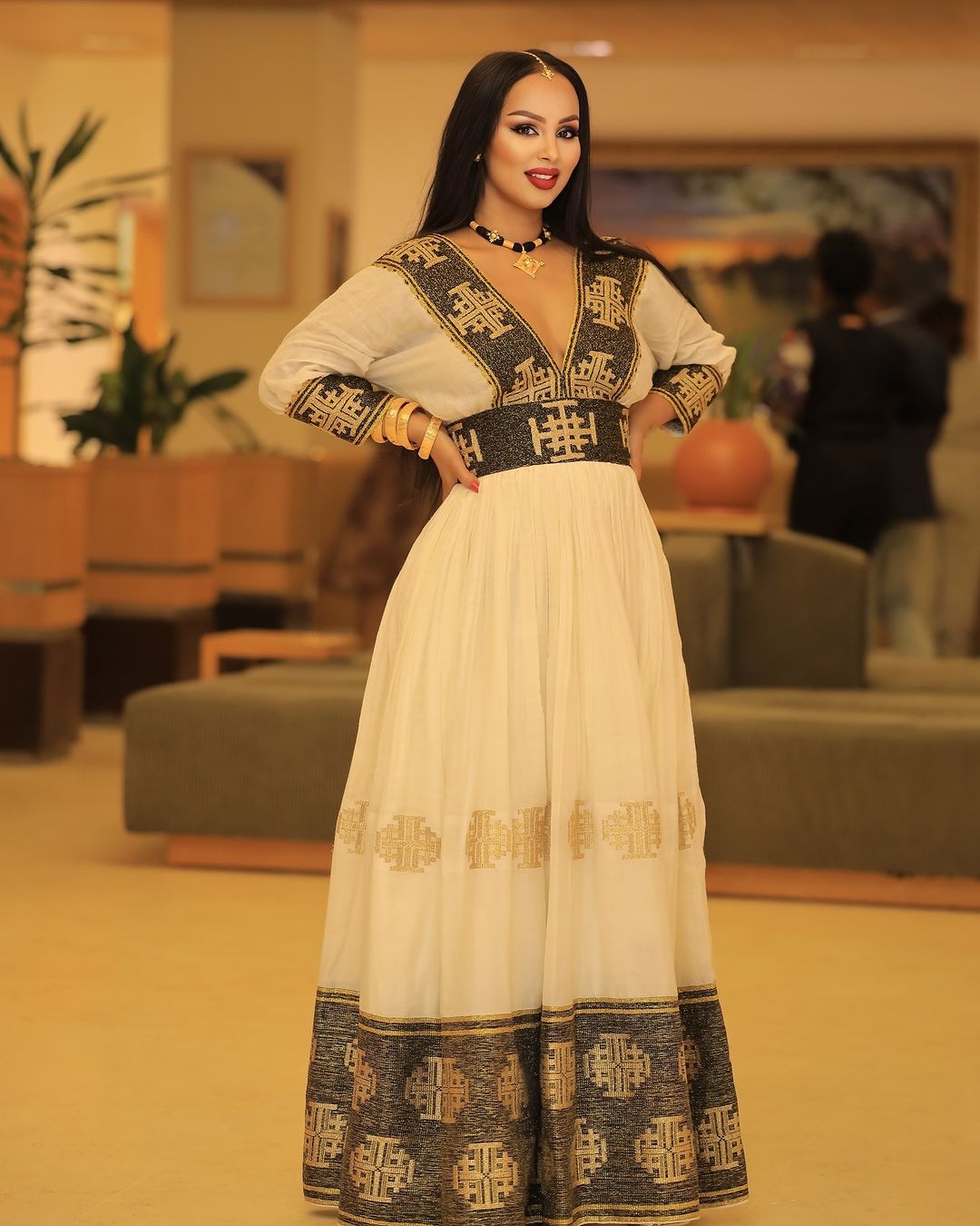 Golden and Black Beauty on Traditional Ethiopian Dress