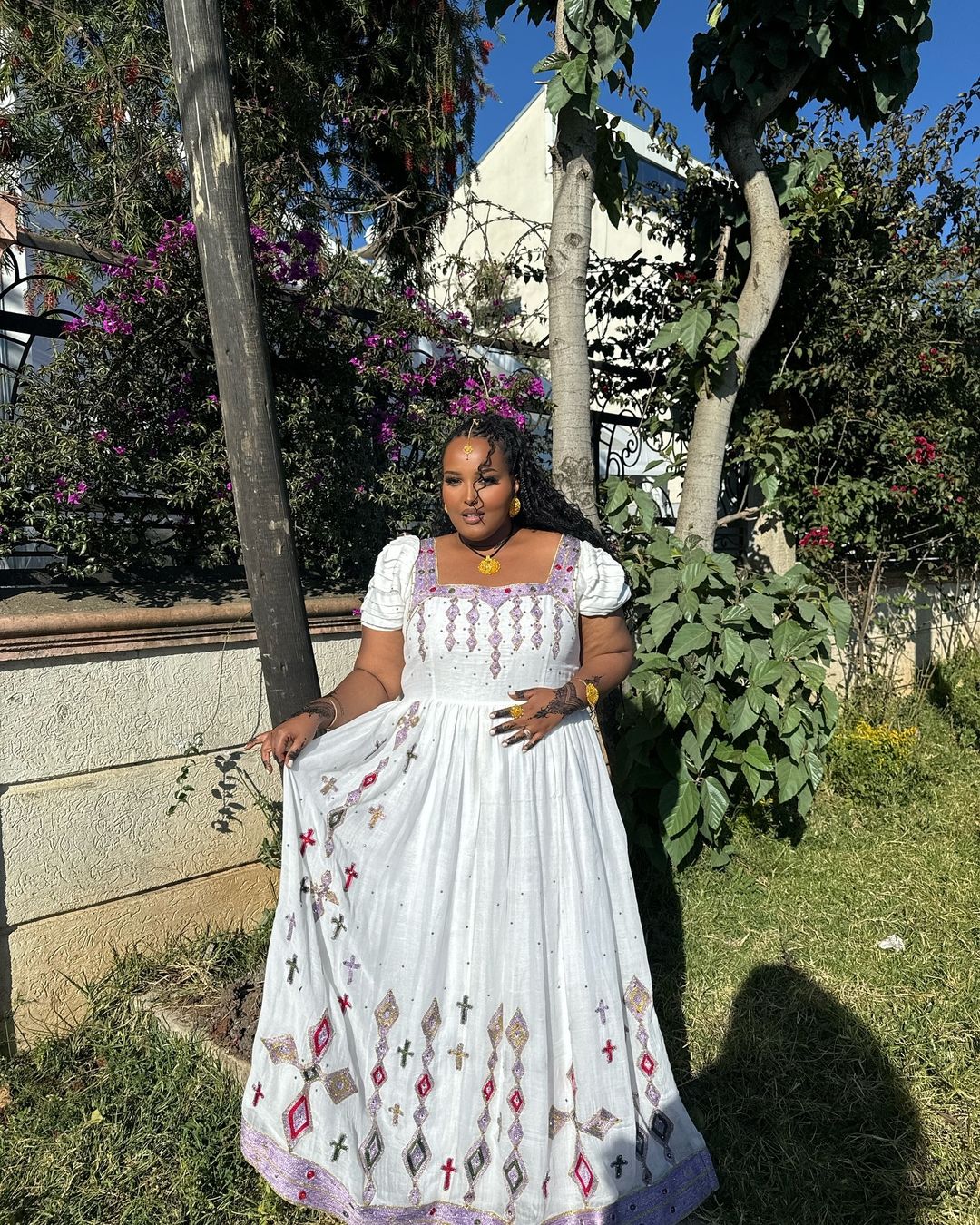 Fresh Look in Multicolored Ethiopian Traditional Dress: with Intricate Handmade Ornaments Habesha Dress Colorful Eritrean Clothing