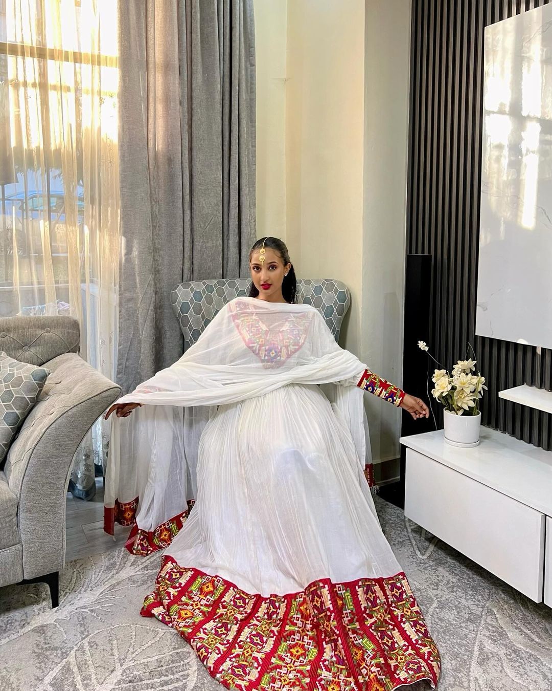 Mesmerizing Red Habesha Dress Closeup