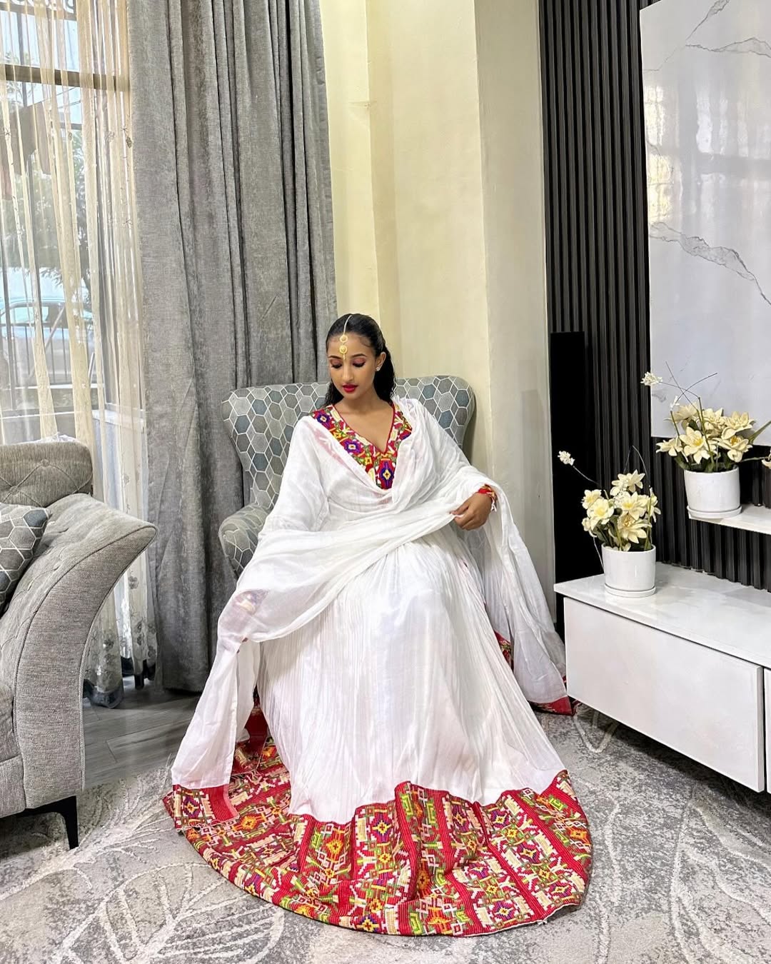 Mesmerizing Red Habesha Dress: Colorful Ethiopian Traditional Dress for Church and Cultural Celebrations Habesha Kemis