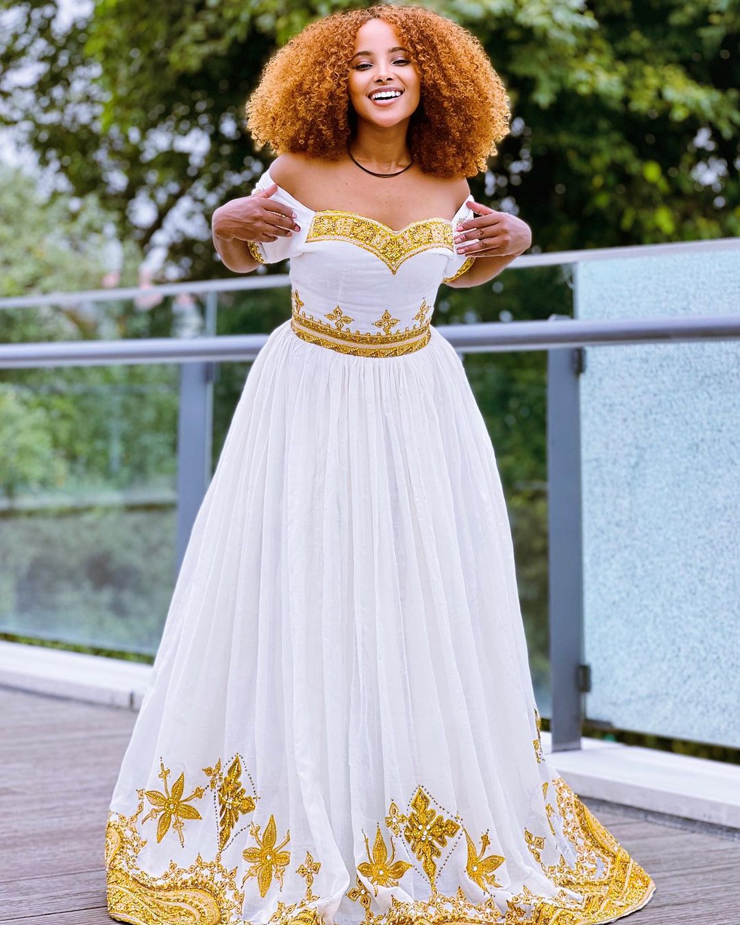 off the shoulder ethiopian dress Off-Shoulder Green Ethiopian Wedding Dress Elegant Shine & Herit Shiromeda Threads