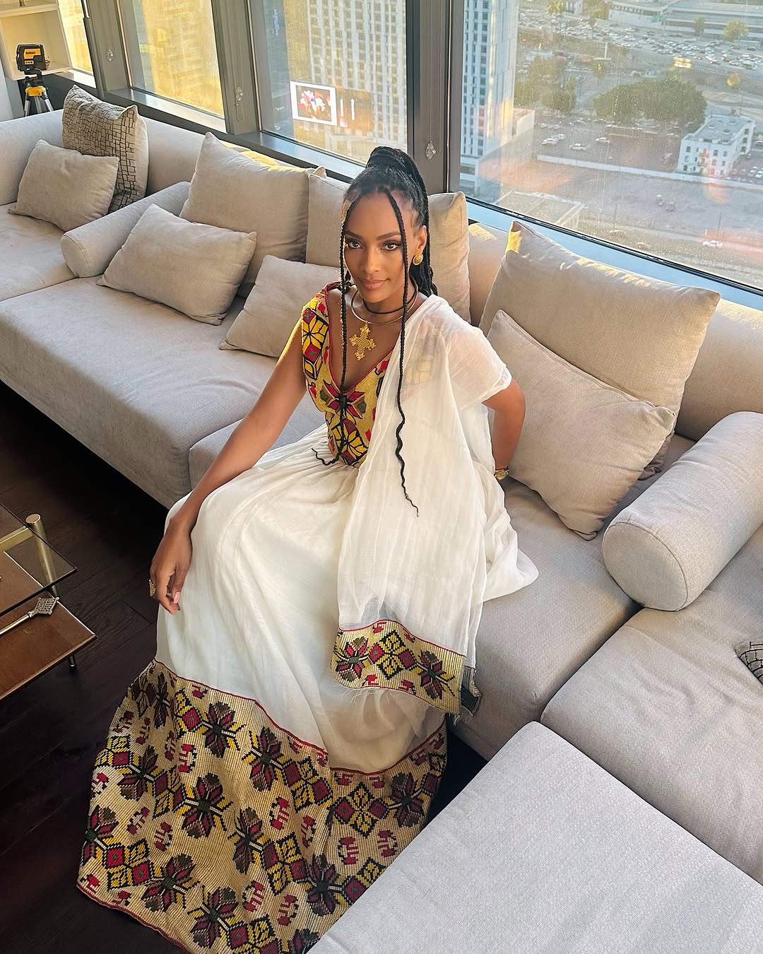 Vibrant Multicolored Habesha Dress: with Modern Patterns Traditional Ethiopian Dress Heavenly Ethiopian Wedding Dress