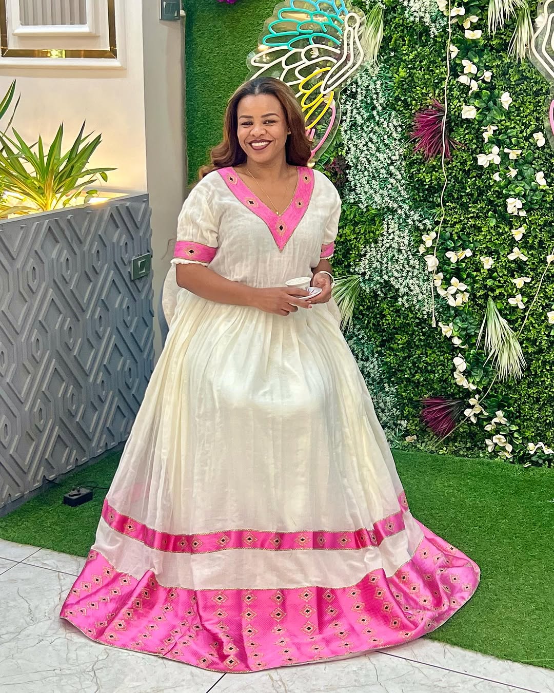Ageless Pink Traditional Ethiopian Dress: Simple Flowy Habesha Dress Ready for Every Festivity Habesha Kemis XL Ageless Pink Traditional Ethiopian Dress: Simple Flowy Habesha Dress Ready for Every Festivity Habesha Kemis XL