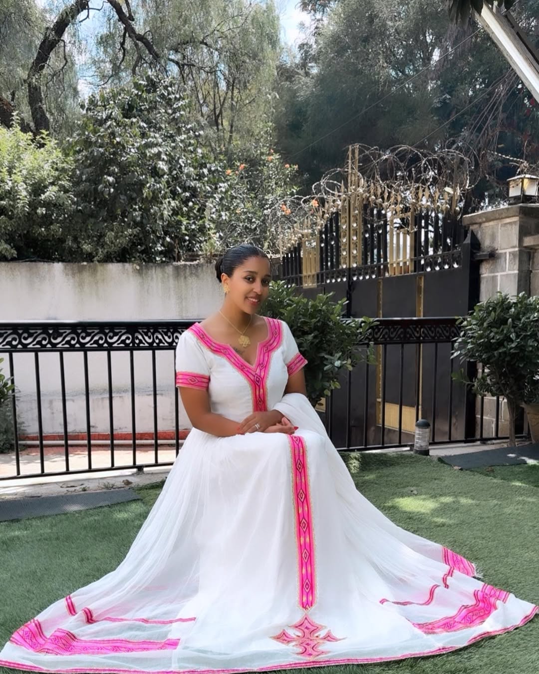 Adorable Pink Traditional Ethiopia Dress: Modest Look with Habesha Dress for Church and Cultural Celebrations Eritrean Clothing