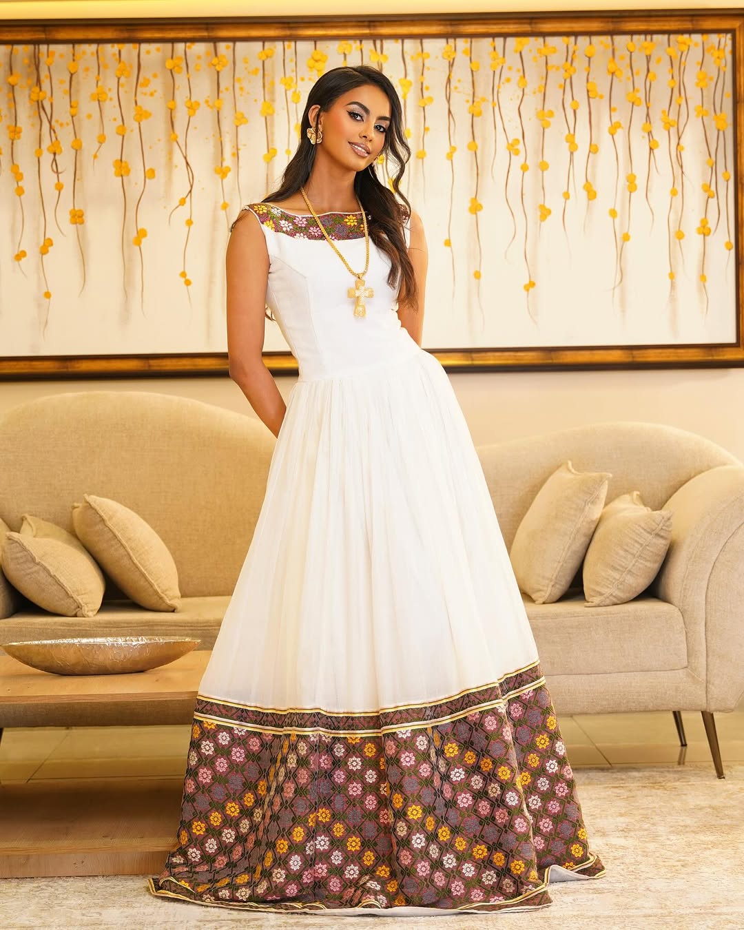 Beautiful Crafted Brown Habesha Dress