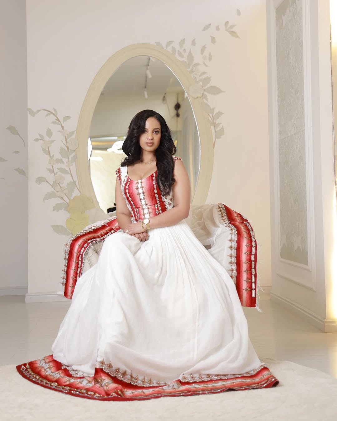 Blazing Red Ethiopian Traditional Dress: Silver Detailing Habesha Dress for Your Next Big Event Ethiopian Wedding Dress