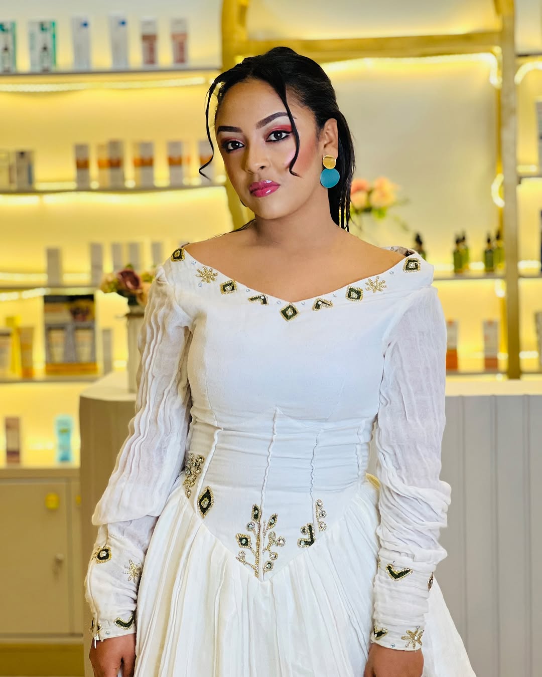 Classic Golden with Black Habesha Dress: Modern Designed Ethiopian Traditional Dress Great for All Functions Eritrean Clothing
